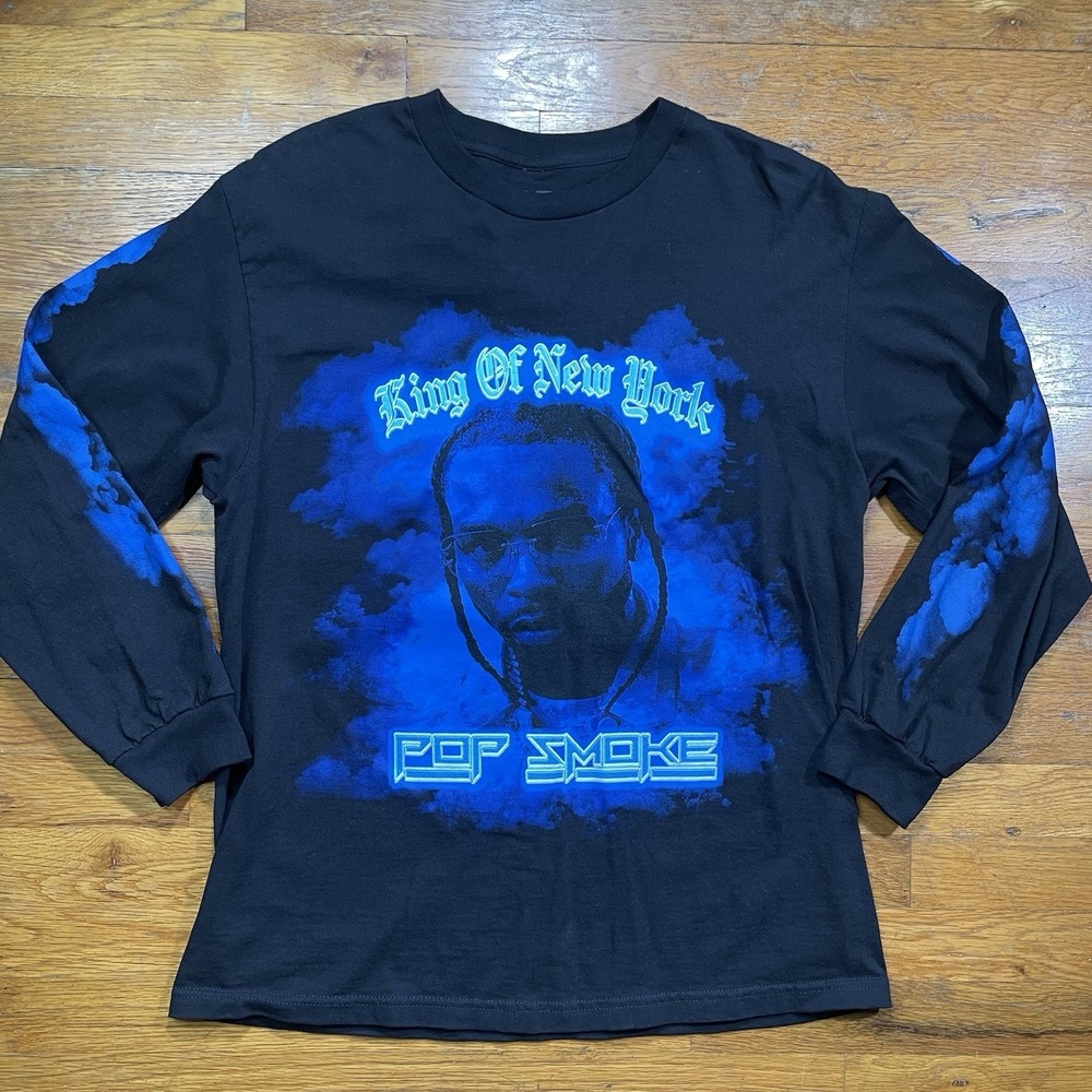 Pop Smoke Mens Shirt L King of New York Long Sleeve Black Rap T-Shirt